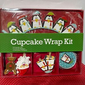Penguin Cupcake Wrap Kit with Liners, Wraps and Toppers set of 48 NWT